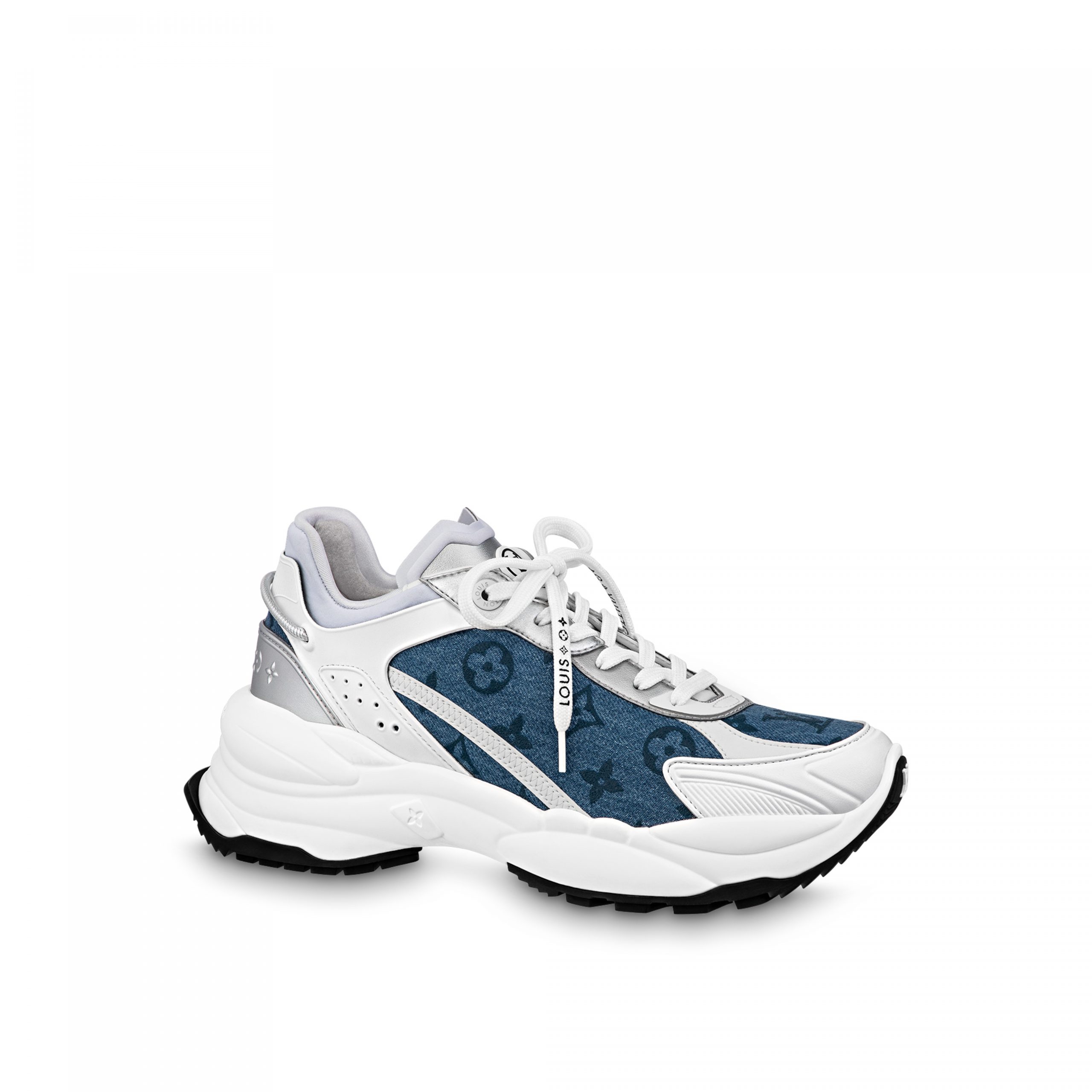 【レビューで送料無料】 Outlet Blue denim Monogram Sneaker 55 Run LV Vuitton Louis 靴
