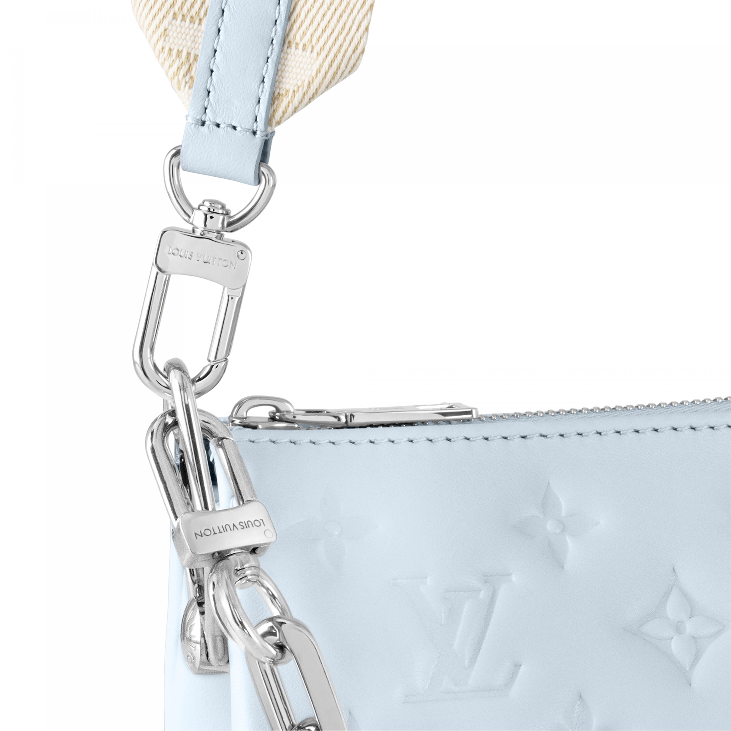 残少! Louis Vuitton ルイヴィトン COUSSIN PM BLEU GLACIER LOUIS VUITTON Lambskin Embossed Monogram Coussin PM Blue